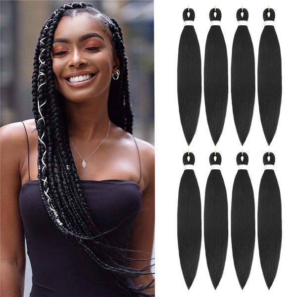 Pre Stretched Braiding Hair 30 Inch Black Braiding Hair 8 Packs Easy Braids Hair Yaki Straight Hot Water Setting Long Braid Hair Extensions for Women (30 inch-8Pcs, 1B)