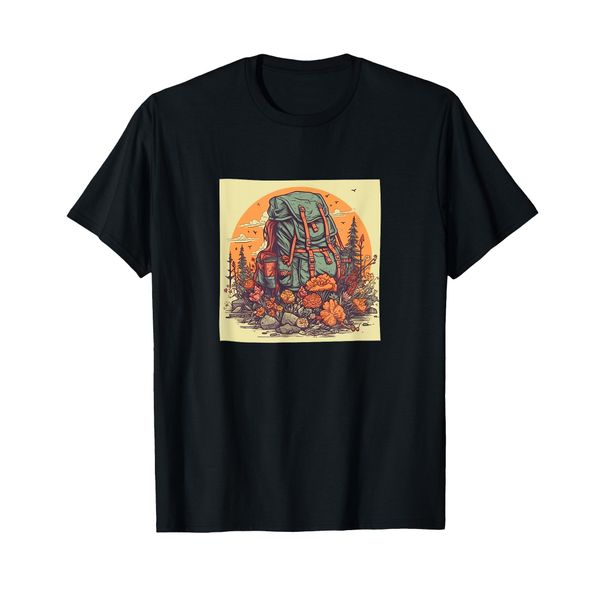Backpack Hiking Flowers Vintage Graphic T-Shirt
