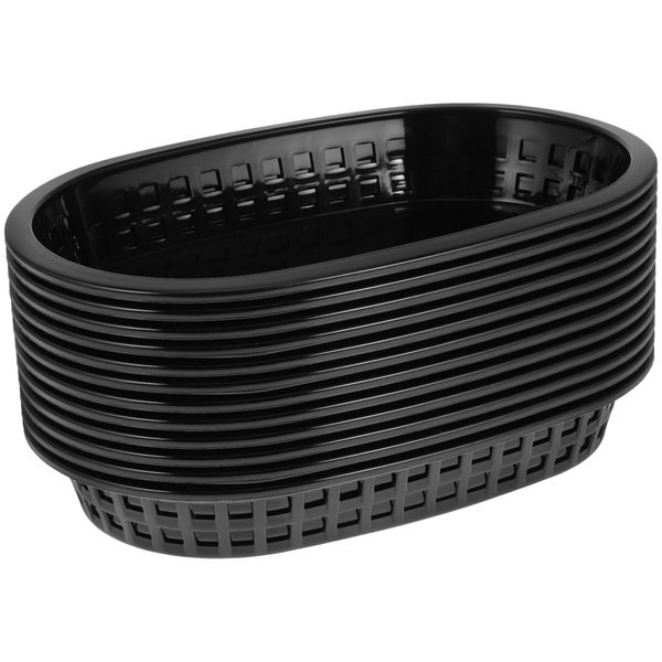 10 Pack Fast Food Baskets, 23.3 x 14.8 cm Black Baskets, Food Service Tray for Hot Dogs, Burgers, Sandwiches, Fries, Barbecues, Picnics, Parties