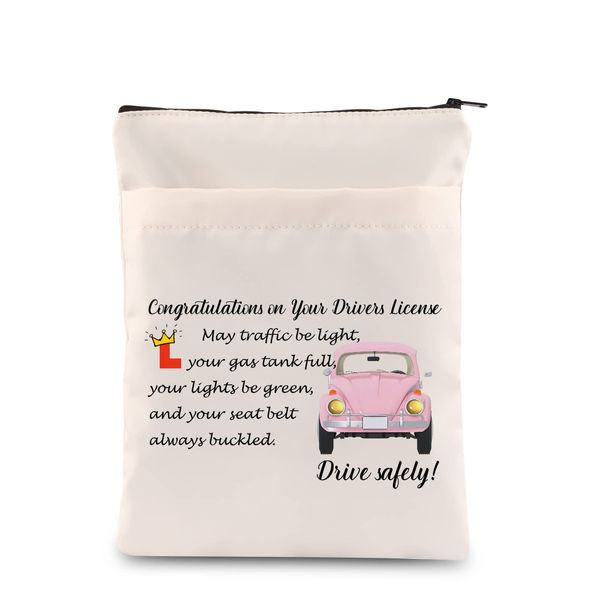 MYOSPARK New Driver Gift Book Sleeve with Zipper Passing Driving Test Gifts for Women Girl Birthdays Gift for Daughter Driver Storage Bag (UK Drivers License BS)