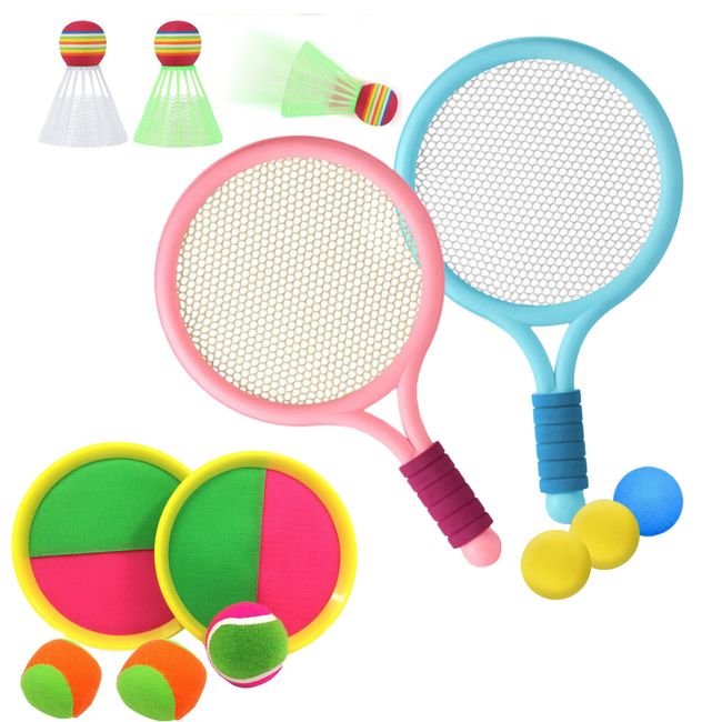 Quikaboo Badminton Kids Tennis Set Outdoor Play Toy Set Park Play Toy Racket Flying Catch Ball Indoor Play