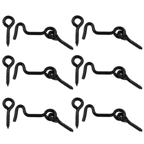 Jiozermi 6pcs 1.5 Inch Cabin Hook and Eye Latch with Mounting Screws, for Wood Gate Door Swivel Window-Black