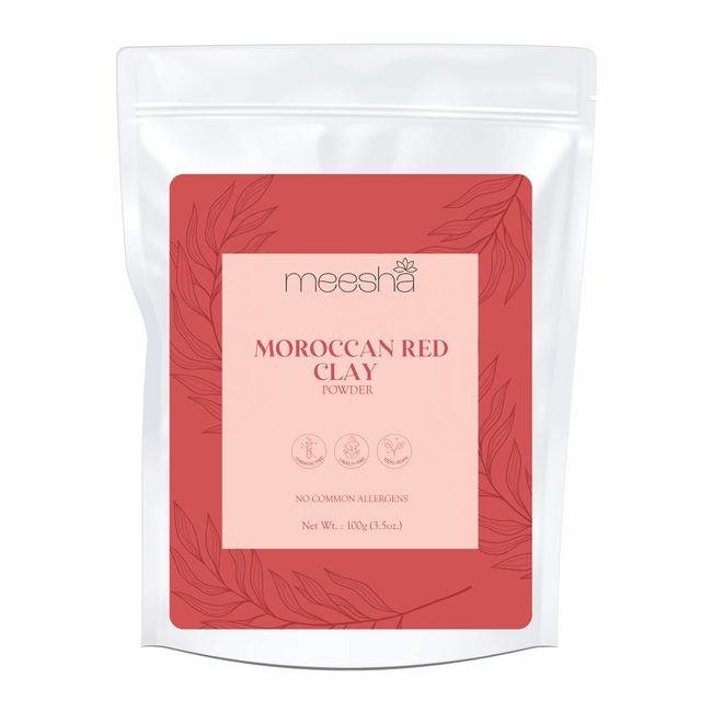 meesha Moroccan Red Clay Powder Red Clay | 3.5 oz (100g) | Detoxifying, cleansing, oil-absorbing, hair-conditioning clay | DIY face masks, body scrubs, dry shampoo, hair shampoo| 100% Natural