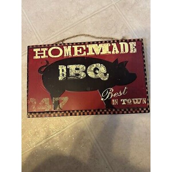 Homemade BBQ Best In Town Tin SIGN Barbeque Pig Metal Wall Art Dan Dipaola