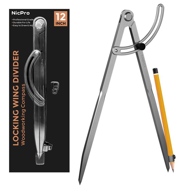 Nicpro 12 Inch Compass for Woodworking with Wing and Pencil Holder ...