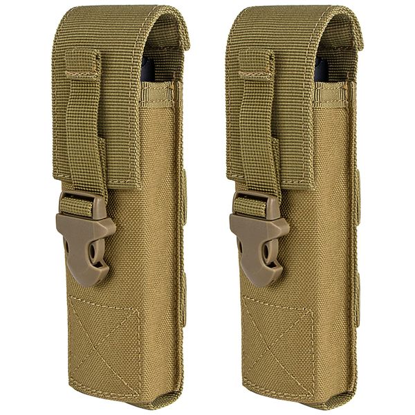 IronSeals Tactical Flashlight Pouch Holster Case Belt Pouch, Molle Organizer Pouch EMT Mini Scissor Tool Pouch (2 * Tan)