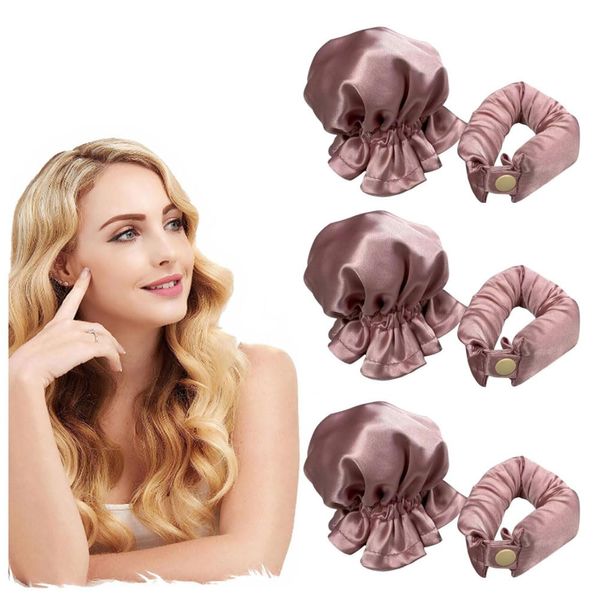 New Satin Heatless Hair Curler, Hair Rollers for Heatless Curls with Hair Caps, Heatless Curlers for Long Hair, Curling Set for Sleep in Overnight (6PCS, lotus root powder)