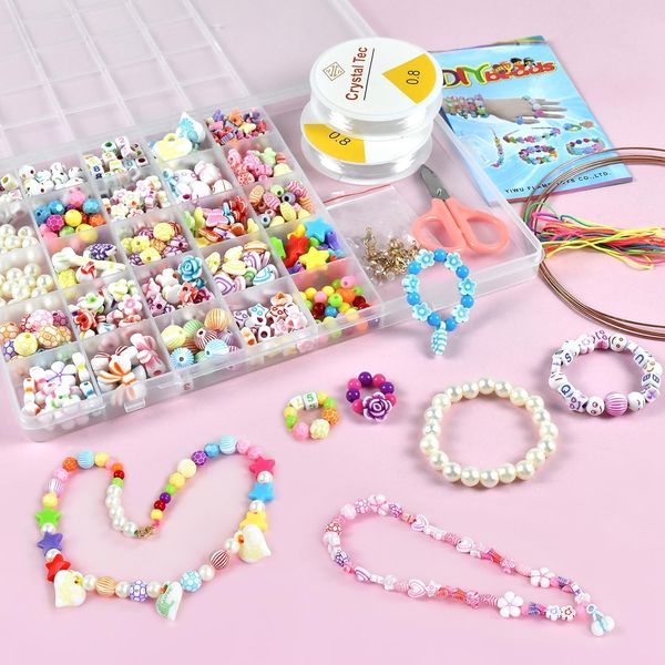 Innoocool Kids DIY Bead Set, Jewellery Making Set for Children, Bracelet Necklace Making Kits for Girls, 500PCS Colorful Seed Beads Art Craft Kits Birthday Gift for Girls Aged 4 Years+