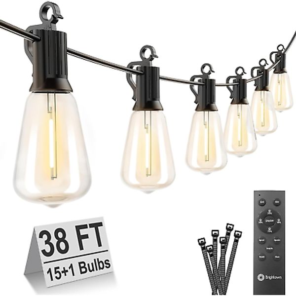 Outdoor String Lights with Remote, 38FT LED Patio Lights with 16 Shatterproof...