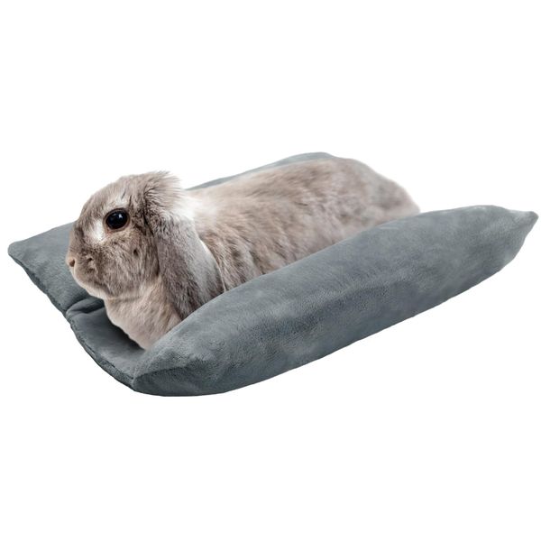 MEWTOGO 15.7 x 14In Rabbit Bed, Thickened Soft Bunny Concave Bed, Cuddle Cushion Plush Mat with Cotton Lounger Pillows, Small Pet Flop Mat for Cage Sleeping Indoor, Gray