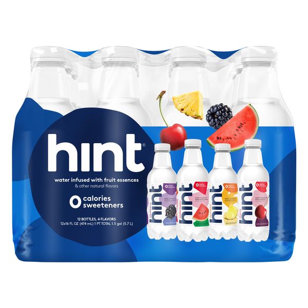 Hint Water Best Sellers Pack (Pack of 12), 16 Ounce Bottles, 3 Bottles Each of: Watermelon, Blackberry, Cherry, and Pineapple, Zero Calories, Zero Sugar and Zero Sweeteners