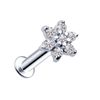 16G Titanium Internally Threaded Floral CZ Tragus Labret Lip Ear Helix Stud