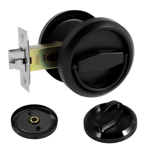 Stainless Steel Round Recessed Door Lock, Hidden Cup Handle, Pulls Latch Knob, Keyless Pull, Round Embedded Concealed Pull for Privacy Pocket Door (Black)