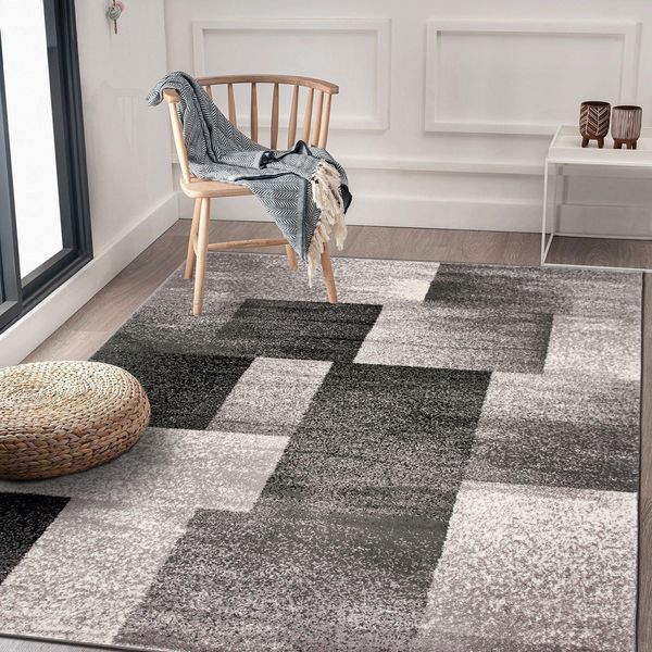 Rugshop Gray Rugs Contemporary Modern Geometric Boxes Rugs for Dining Room 5x7