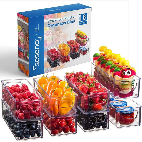Set of 8 Refrigerator Organizer Bins - Stackable Fridge Organizers