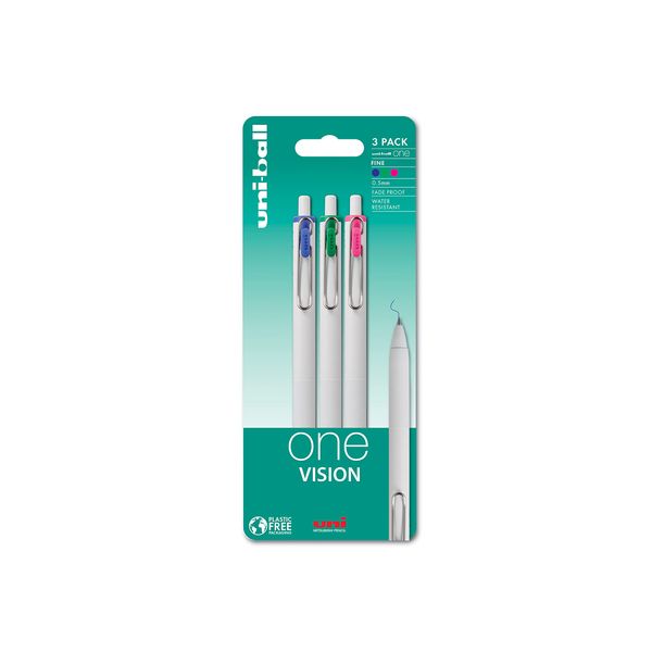 Uni-Ball On Point One Vision UMN-S-05 Retractable Gel Pens. Premium 0.5mm Rollerball Tip for Super Smooth Handwriting. Contemporary Compact Design Perfect for Note Taking. Pack Of 3 Assorted Colours