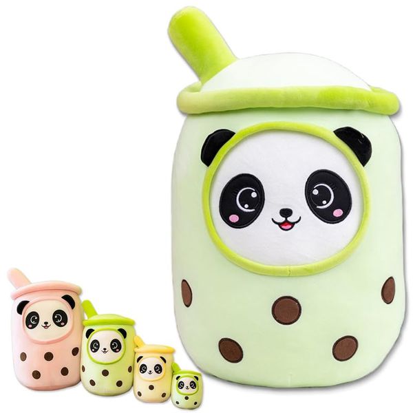 Kekeso Bubble Tea Plush, Boba Plush Pillow Soft Boba Plush Toy Stuffed Panda Boba Plushies Gifts for Kids (Green,35cm)