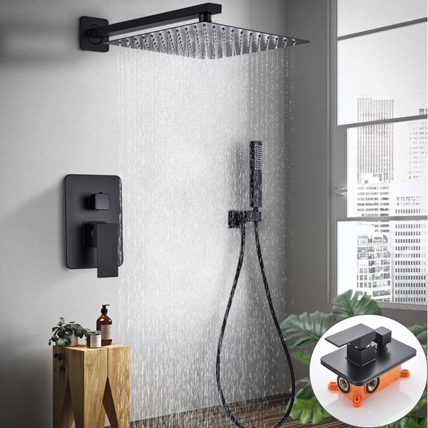 Matte Black Shower System Set Bathroom 16 inch Rainfall Mixer Shower Combo Set