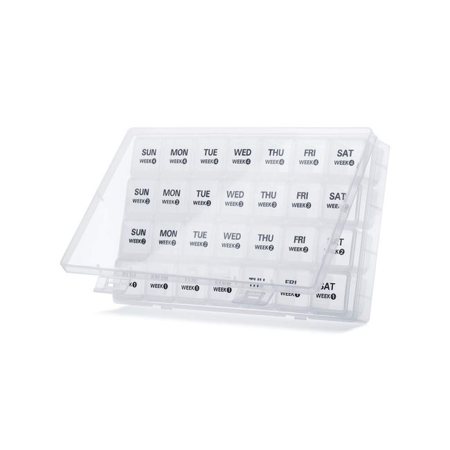 TookMag Monthly Pill Organizer 28 Day Pill Box Organizerd by Week, Large 4 Weeks One Month Pill Cases with Dust-Proof Container for Pills/Vitamin/Fish Oil/Supplements(White)