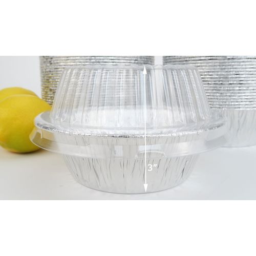 Durable Packaging Disposable 5 3/4" Aluminum Foil Extra Deep Meat Pot Pie Pan with Clear Snap on Lid - Round Oven Safe Baking Tins (Pack of 25)