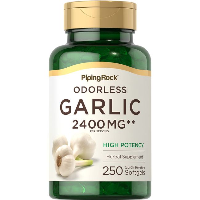 Piping Rock Odorless Garlic Softgels | 2400mg | 250 Extract Pills | Non-GMO, Gluten Free Supplement