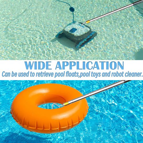 Extendable Pool Skimmer Basket Hook Pole Up to 63 Inch - Stainless Steel Skimmer Lid Lifting Hook with Non-Slip Grip - Easy Installation & Adjustable Length - Ideal for Pool Cleaning Debris Removal