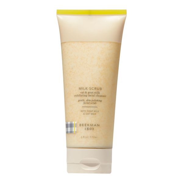 Beekman 1802 Milk Scrub Oat + Goat Milk Exfoliating Face Cleanser - Fragrance Free - 6 fl oz - With Oat Milk & Jojoba Beads - Skin Barrier & Biome Safe - Good for Sensitive Skin - Cruelty Free