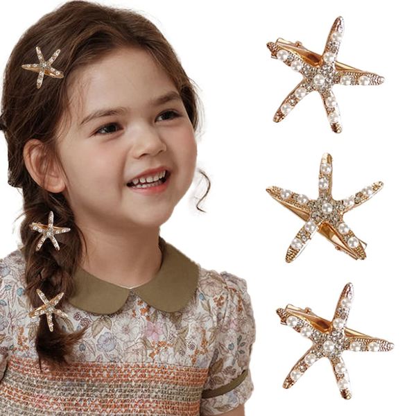 Starfish Hair Clip Bridal Flower Girl Accessories for Wedding (Silver-3pcs)