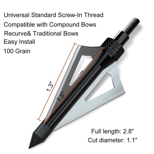 Sinbadteck Hunting Broadheads, 12PCS 3 Blades Bowhunting Broadheads 100 Grain Archery Arrow Broadhead Compatible with Traditional Bows and Compound Bows (Black)