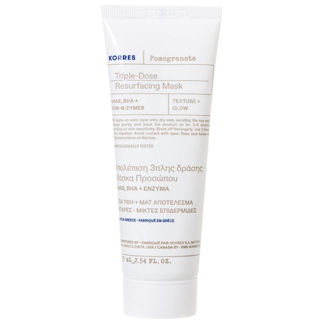 KORRES Pomegranate Regenerierende Maske für das Gesicht, porenverfeinernde Peelingmaske für ölige Haut, mit AHAS & BHA, vegan, 75 ml