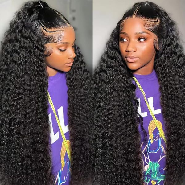 18 Inch Deep Wave Human Hair Wig For Black Women,200 Density 13X6 HD Transparent Lace Front Wigs Human Hair Pre Plucked Natural Hairline,13X6 Full Lace Frontal Curly Wigs Human Hair Can be Dyed