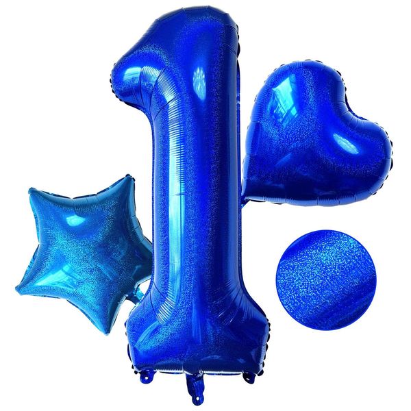 Blue Number 1 Balloons 40 Inch Giant Laser Navy Blue 1 Helium Balloons for Boys First Birthday Party Supplies 1st Anniversary Events Decorations