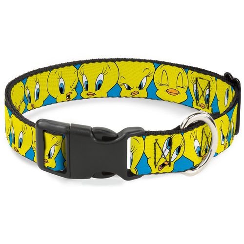Buckle-Down Plastic Clip Collar - Tweety Bird CLOSE-UP Expressions Baby Blue - 1.5" Wide - Fits 18-32" Neck - Large