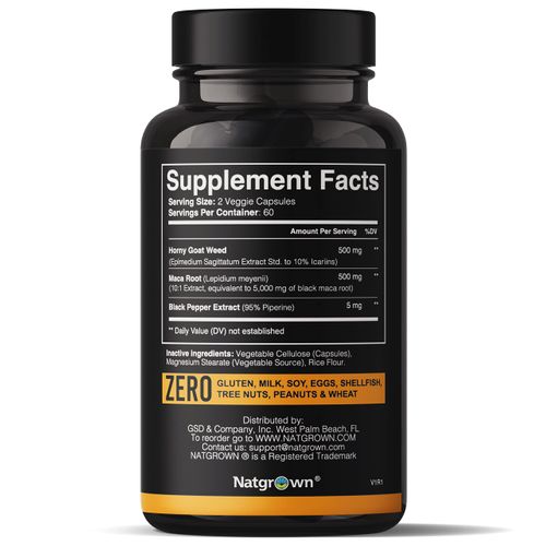 Natgrown Horny Goat Weed and Maca Root Extract Supplement for Men & Women (Epimedium Extract, Hornygoatweed) Vegan Capsules -120 Ct