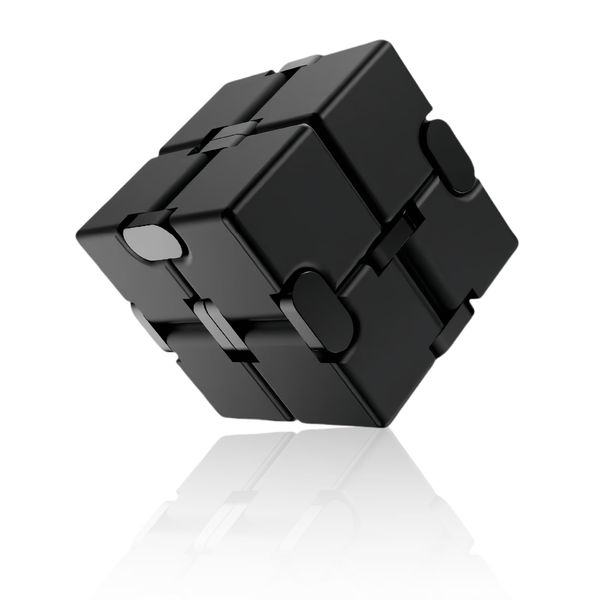 oiikain Metal Infinity Cube Fidget Toy - Aluminum Alloy Anti-Stress and Anxiety Finger Flip Cube for Adults, Men, and Women, Ideal Desk Toy for Work or Home - Infinity Cube Desk Toy (Black)