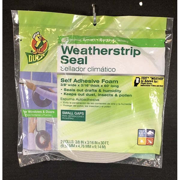 Duck Brand Self Adhesive Foam Weatherstrip for Small Gaps 2 Rolls NEW