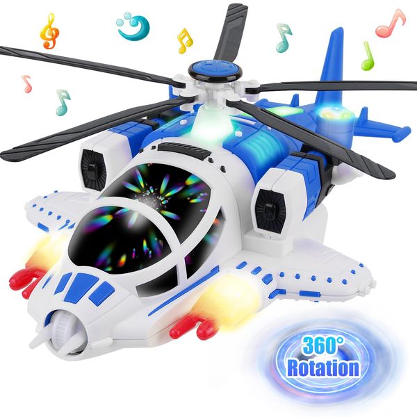 Sognotoy Helicopter Toy for Toddlers,Airplane Helicopter Toy for Kids,Birthday Gifts Propeller Helicopter with Voice&Light Function,360??Freedom&Automatic Obstacle Avoidance Airplane Toy for Kids 3+