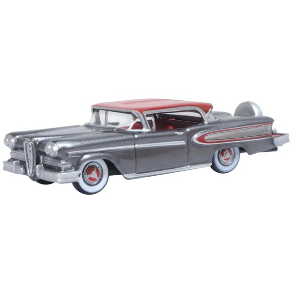 Oxford Diecast 1958 Edsel Citation Silver Gray Metallic with Ember Red Top and Red Interior 1/87 (HO) Scale Diecast Model Car 87ED58008