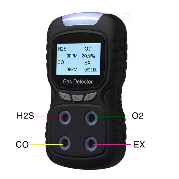 Vzmcov 4 in 1 Gas Detector, Rechargeable Portable 4 in 1 Gas Clip 4-Gas Monitor Meter Tester Analyzer Sound Light Shock