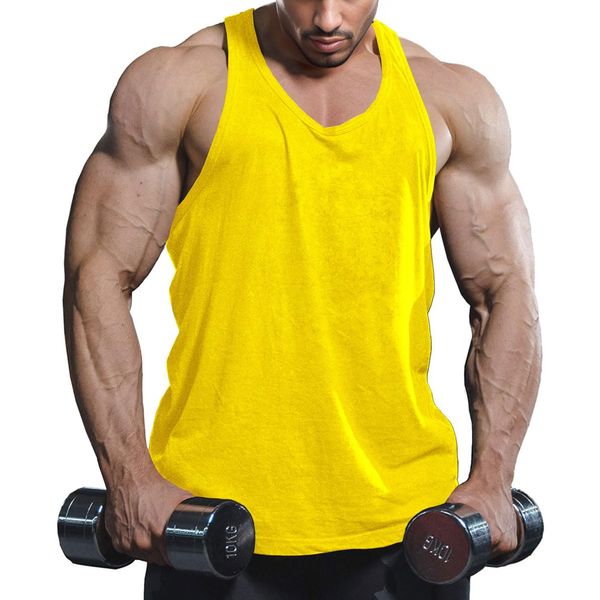 Lehmanlin Herren Sport Stringer Tank top,Bodybuilding Workout Tank tops für das Fitnessstudio,Tägliches Training lässige T-Shirts Quick Dry(Reines Gelb, L)