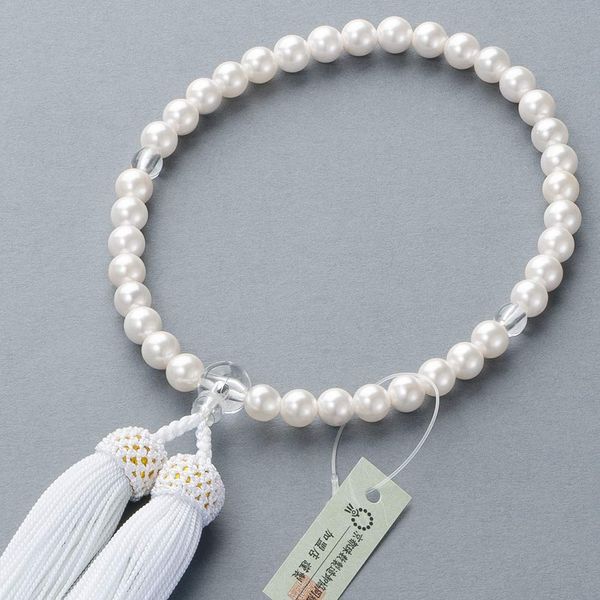 Butsudanya Takita Shouten Women's Pearl Pearl 0.3 inch (7 mm) Beads with Prayer Bag for All Sect Kyoto Prayer Beads