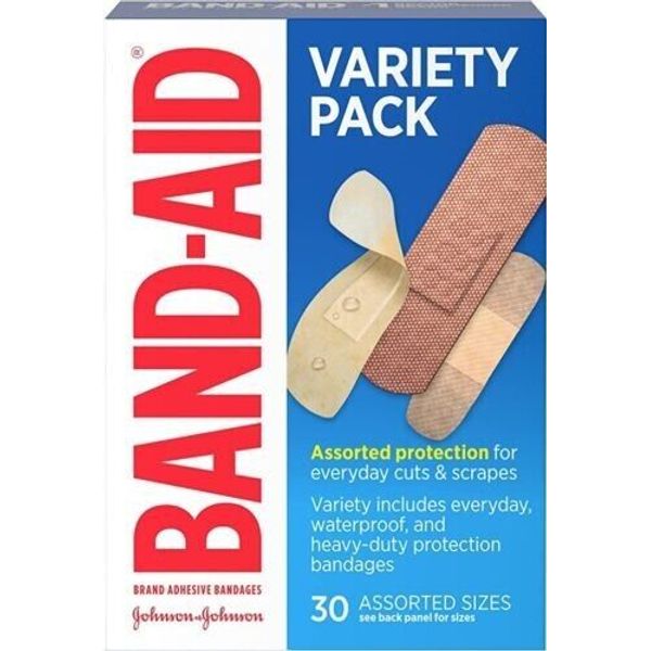 Band-Aid Brand Adhesive Bandages Variety Pack 30 Assorted Sizes waterproof......