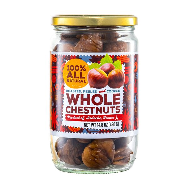 Gourmanity Chestnut Jar, Chestnuts From Ardeche, France, Whole Roasted Chestnuts Peeled and Ready to Eat | Great for Cooking, Baking & Healthy Snacking | Kosher | Non Gmo | Gluten Free, 14.8 oz