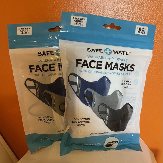 6 Safe+Mate Washable & Reusable Cloth Masks Including Filter Adult S-M And Case