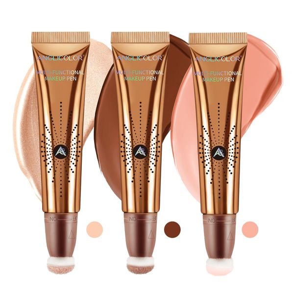 Anglicolor Cream Bronzer, Lightweight, Contour Stick, Blends Well, Liquid Blush, Liquid Contour, Liquid Highlighter, Long Lasting, Smooth, Waterproof,Vegan & Cruelty-free (01+02+05, 36ml)