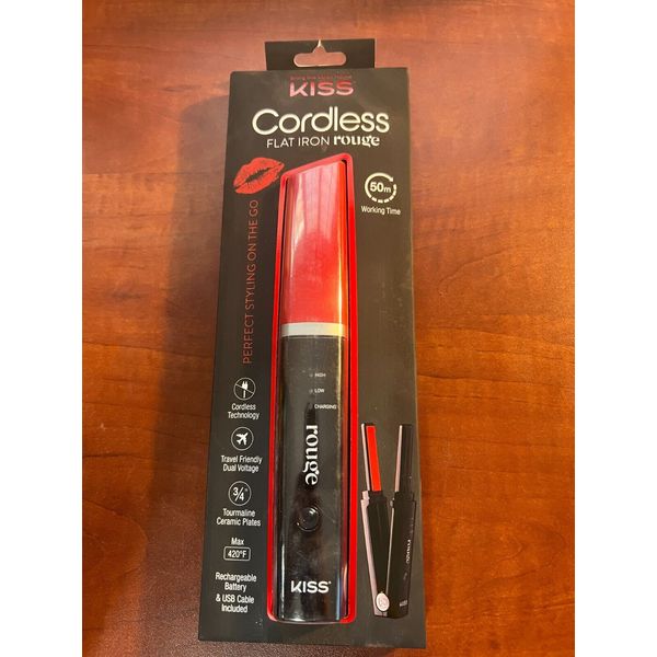 KISS Cordless Flat Iron Rouge Hair Straightener Travel Size 3/4" Ceramic - NEW