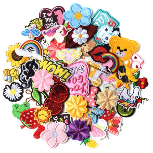 AXEN 60PCS Embroidered Iron on Patches DIY Accessories, Random Assorted Decorative Patches,Cute Sewing Applique for Jackets, Hats, Backpacks, Jeans, 60 Pieces Package