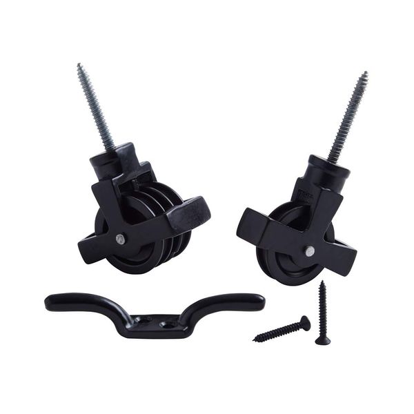 Thatch&Stone Black Single & Double Pulleys, Cleat Hook, 2 x Short & 2 x Long Threaded Screws