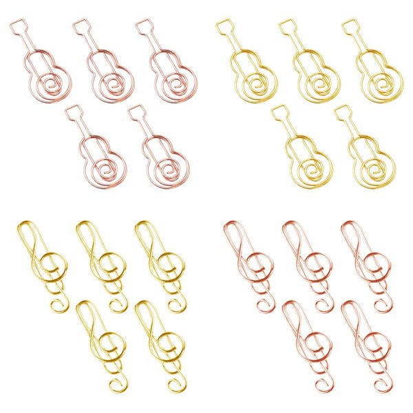 Getrays 20pcs Music Paper Clips, Large Size Music Note Guitar Shape Metal Clips Bookmark Memo Clips Paper Clamps for School Stationery Document Organization Office Supplies(Gold & Rose Gold)