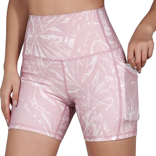 KOEMCY Kurze Sporthose Damen, Hohe Taille Yoga Sport Shorts mit Taschen, Kurze Hose Leggings Radlerhose Laufhose Sommer Hotpants für Gym Fitness Workout Yoga (Rosa, S)